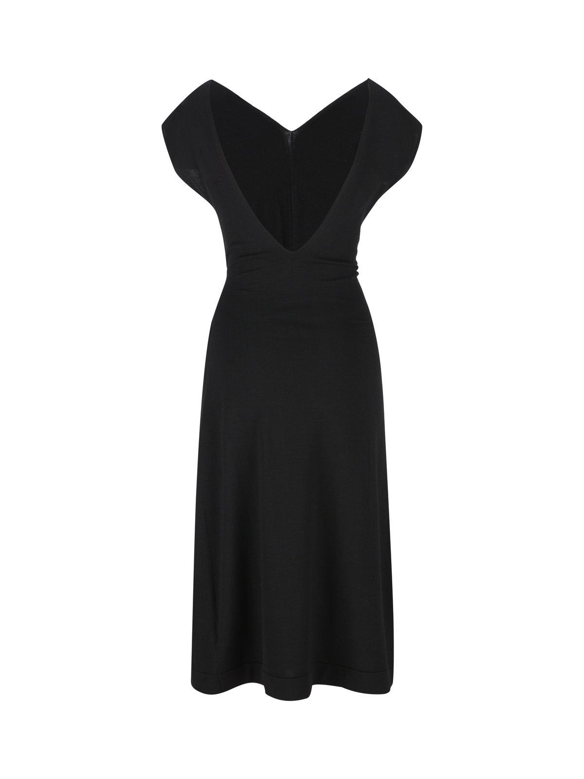 Shop Jil Sander V-neck Gathered Midi Dress In Black