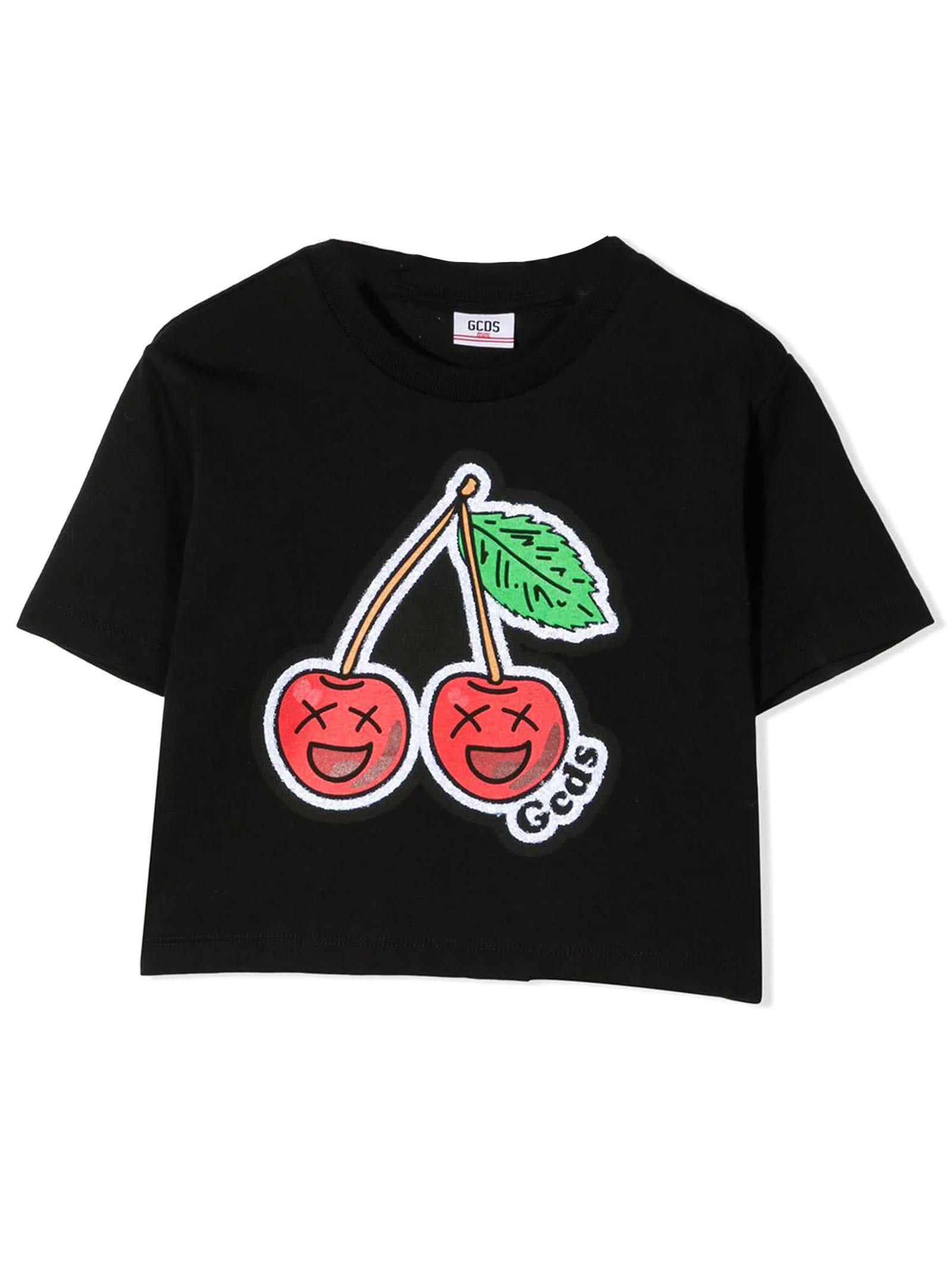 Shop Gcds Black Cotton T-shirt In Nero