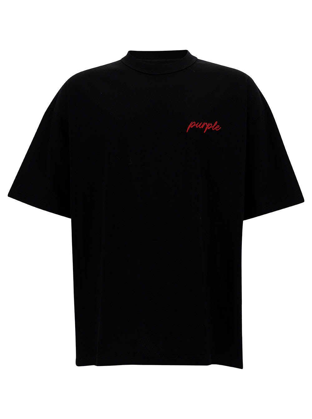 Shop Purple Brand Black Oversized T-shirt With Logo Lettering Print In Cotton Man