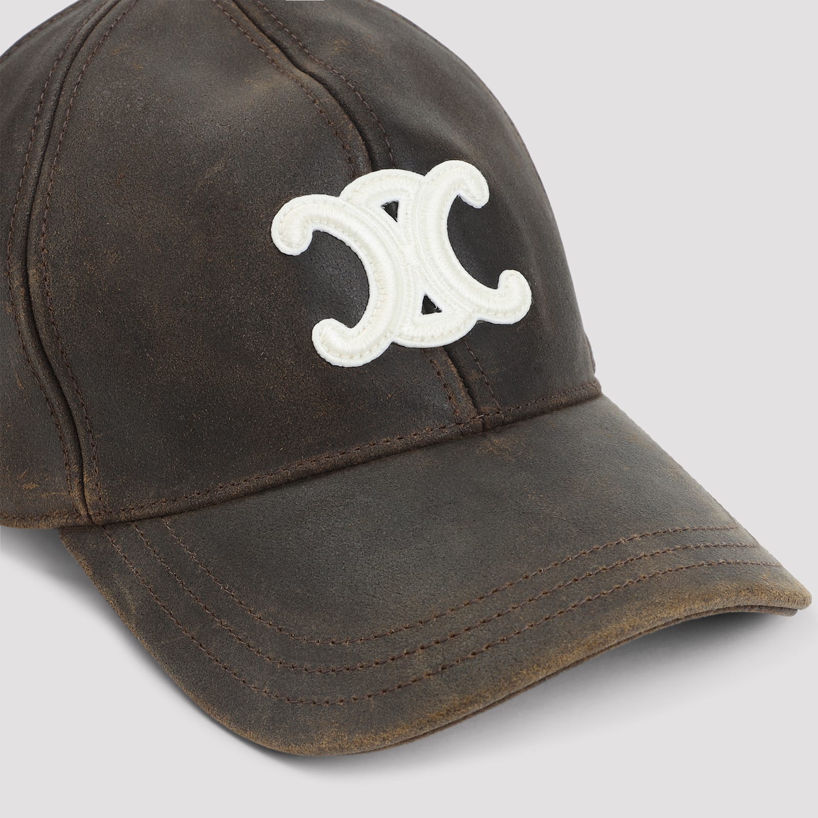 Celine Brown Triomphe Calf Leather Hat In Brown