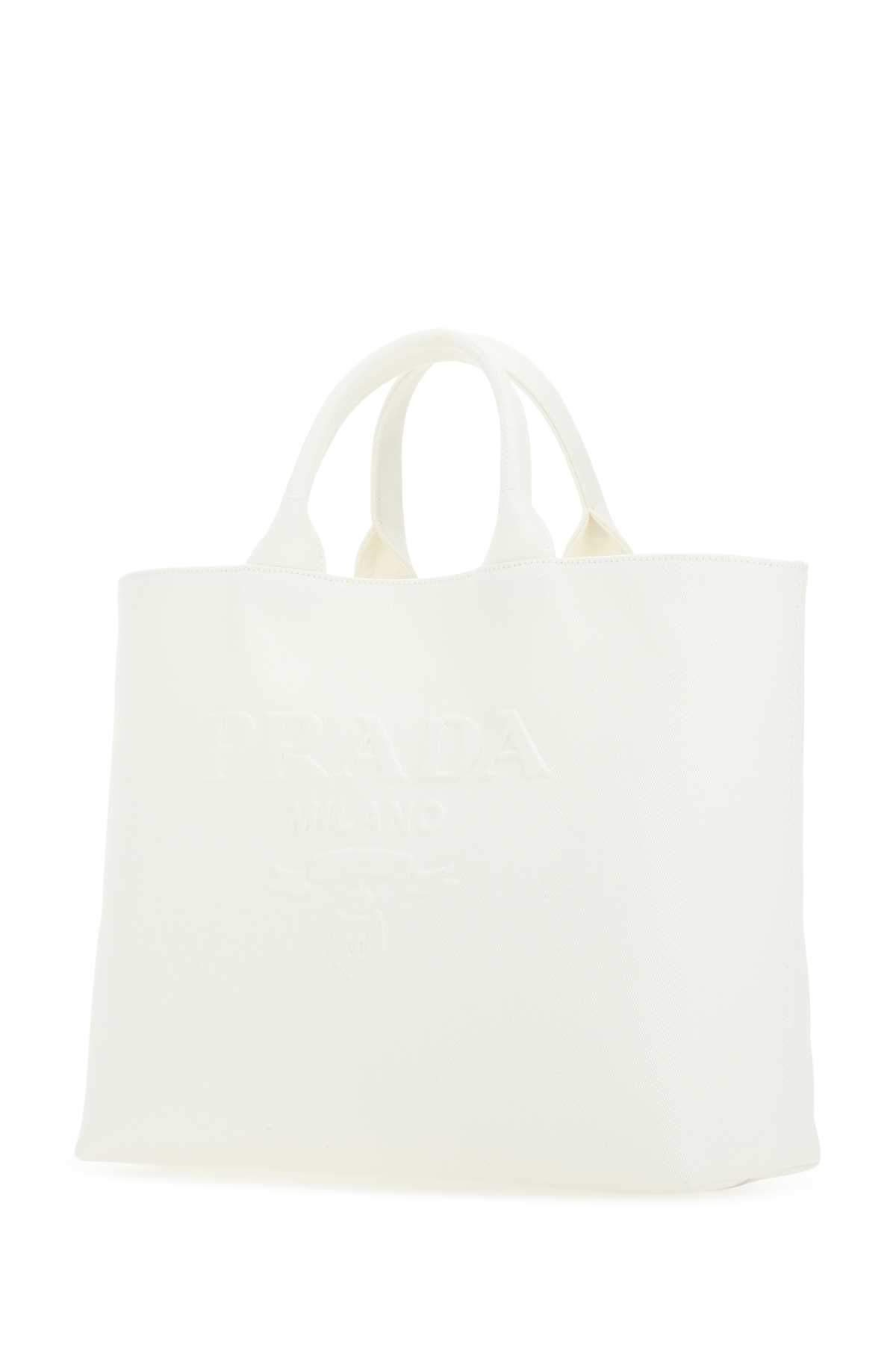 Shop Prada White Canvas Handbag In F0009