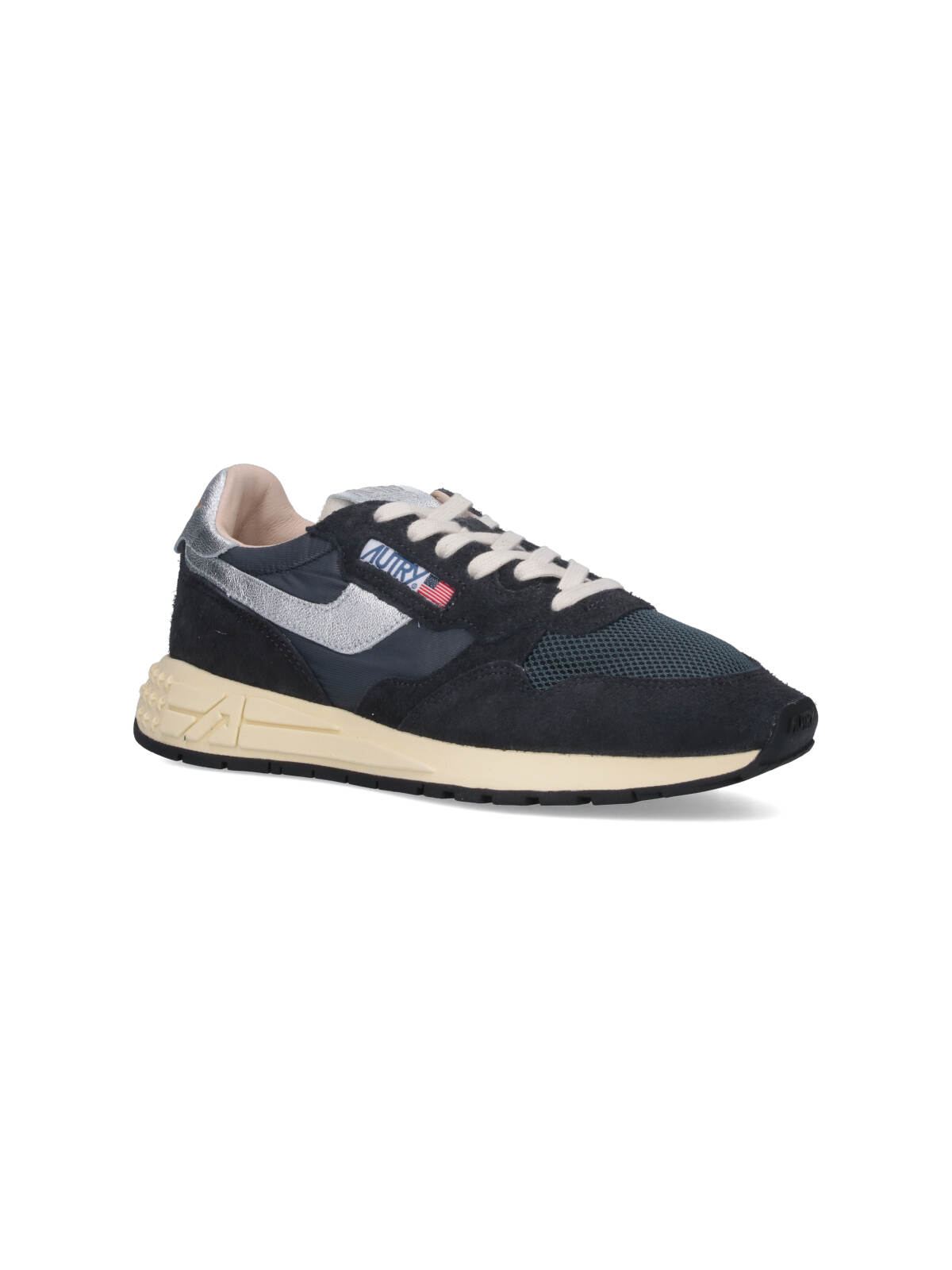 Autry Reelwind Low Cracked-leather Trimmed Suede And Shell Sneakers In Black