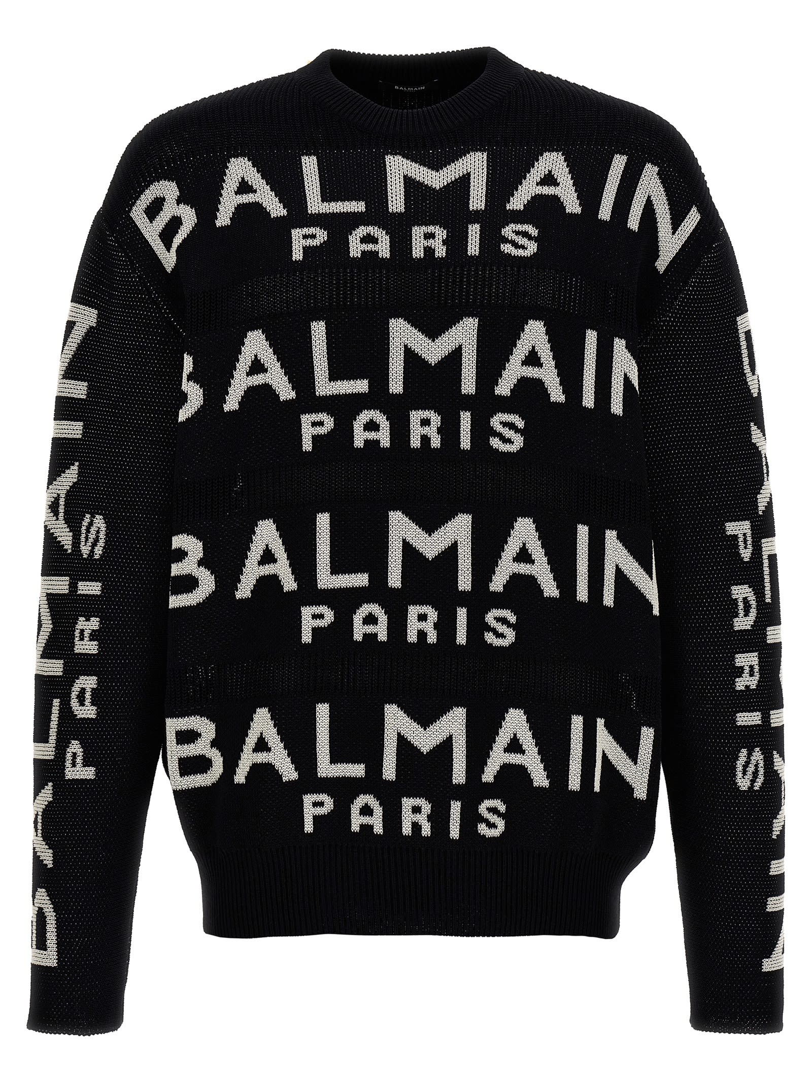 Shop Balmain All-over Logo Sweater In Black