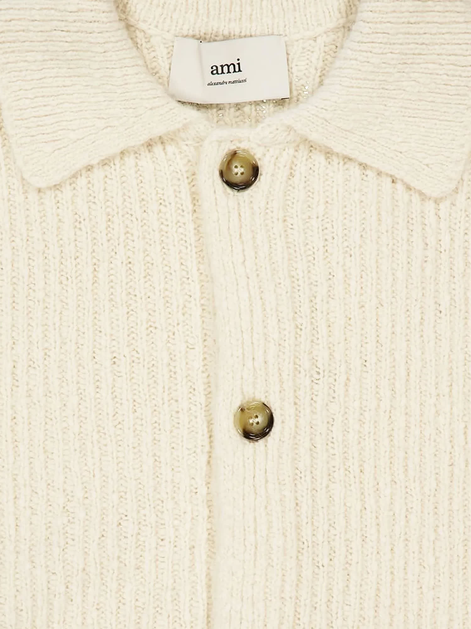 Ami Alexandre Mattiussi Ribbed Cardigan With Long Sleeves And Pockets In Neutral