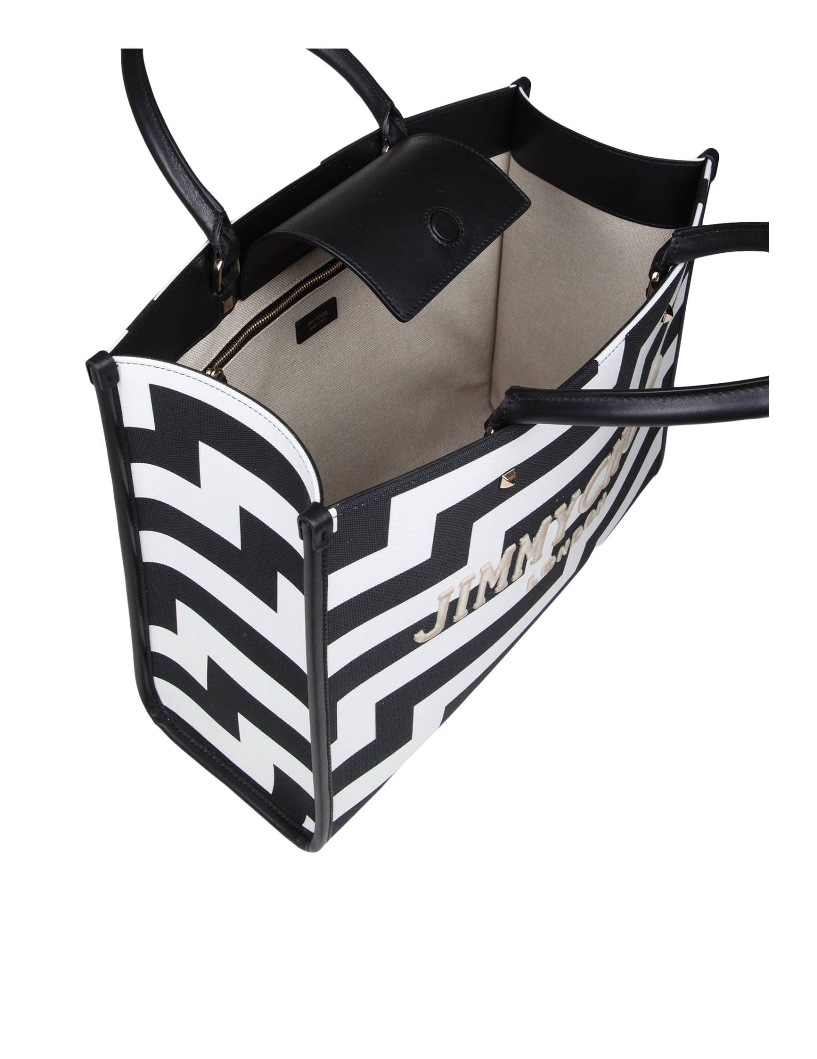 Shop Jimmy Choo Avenue M Black And White Canvas And Leather Tote In Black/white