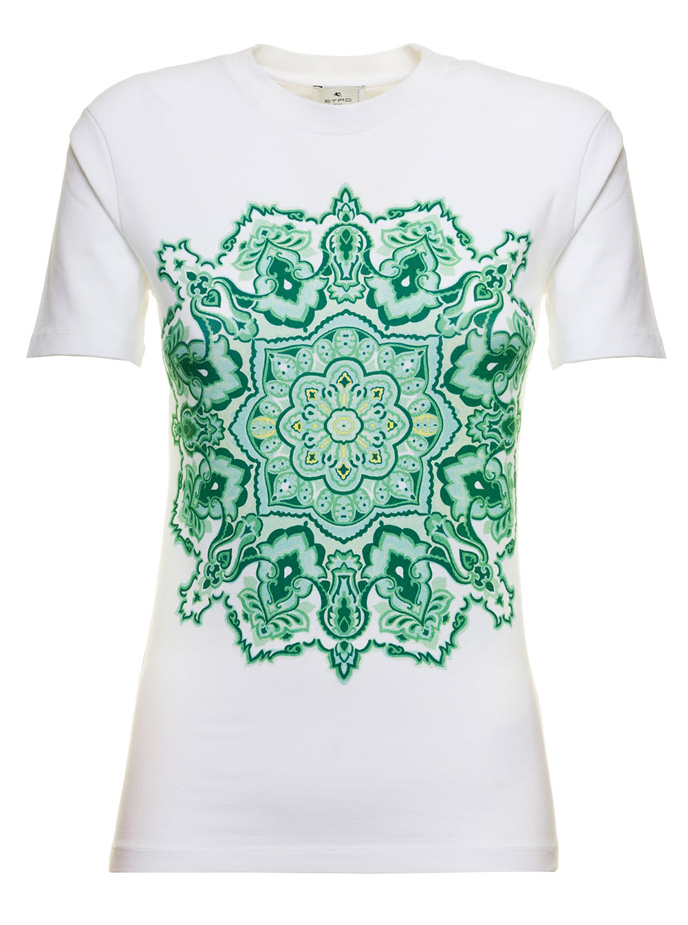 Etro Woman White Cotton T-shirt With Mandala Print
