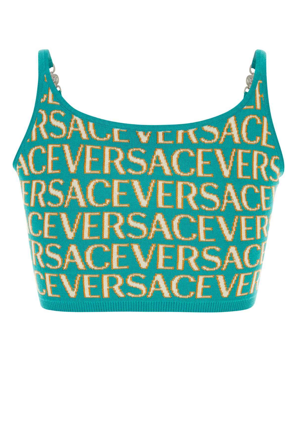 Versace Embroidered Cotton Blend Crop-top In 5v540