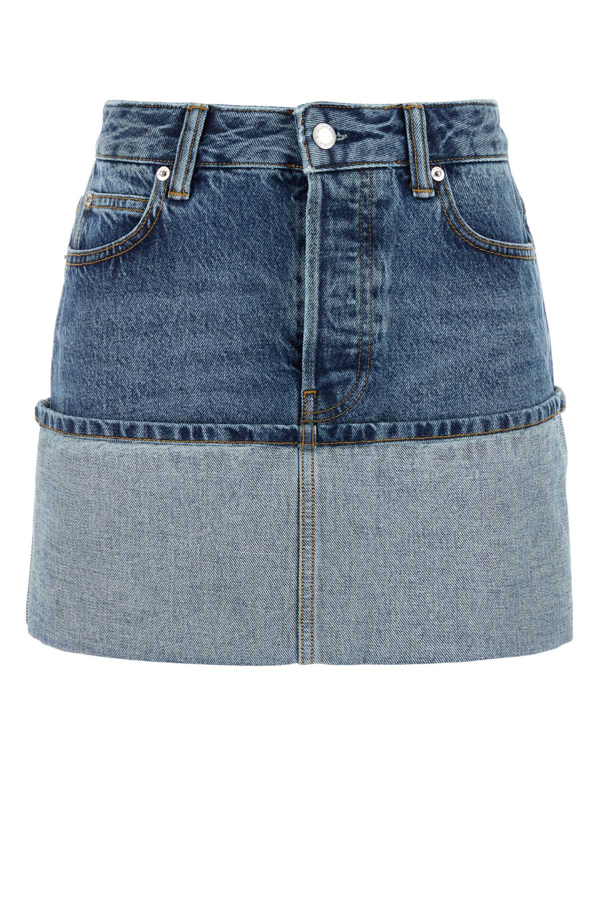 Alexander Wang Light Blue Denim Mini Skirt With Flap In Blue