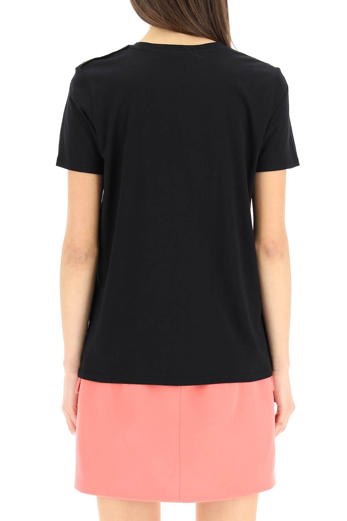 Shop Balmain Logo T-shirt With Embossed Buttons In Noir Blanc