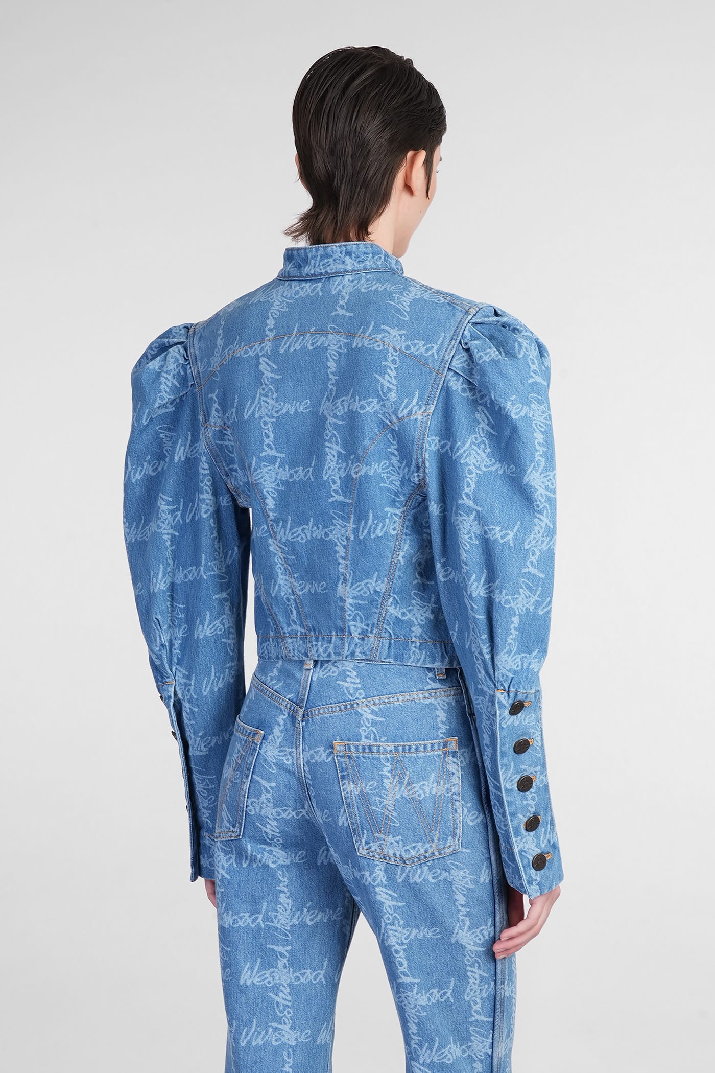 Vivienne Westwood Mens Grid/blue Filli Brand-print Relaxed-fit Denim Jacket In Blue