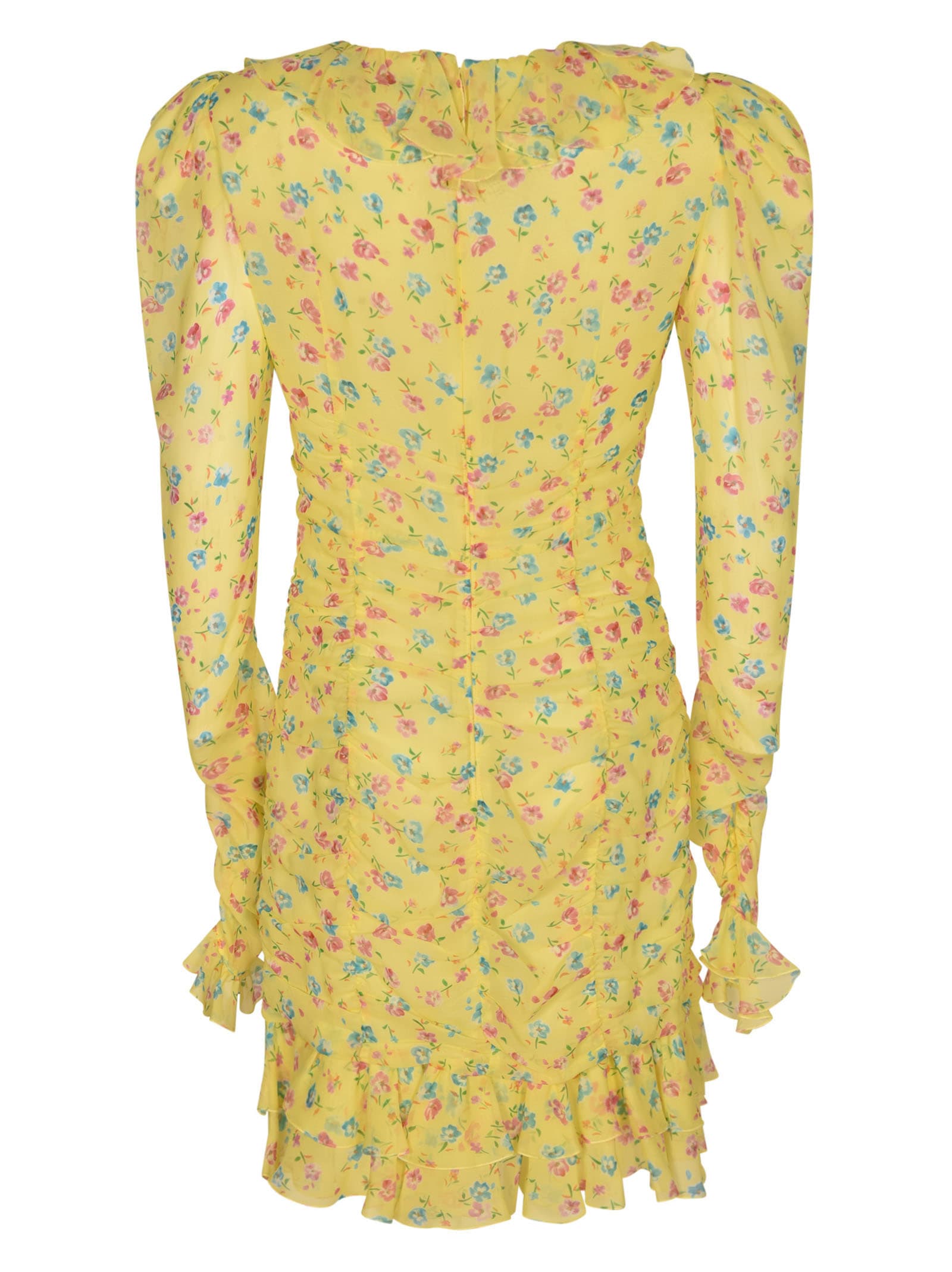 Shop Alessandra Rich Georgette Draped Mini Dress In Yellow