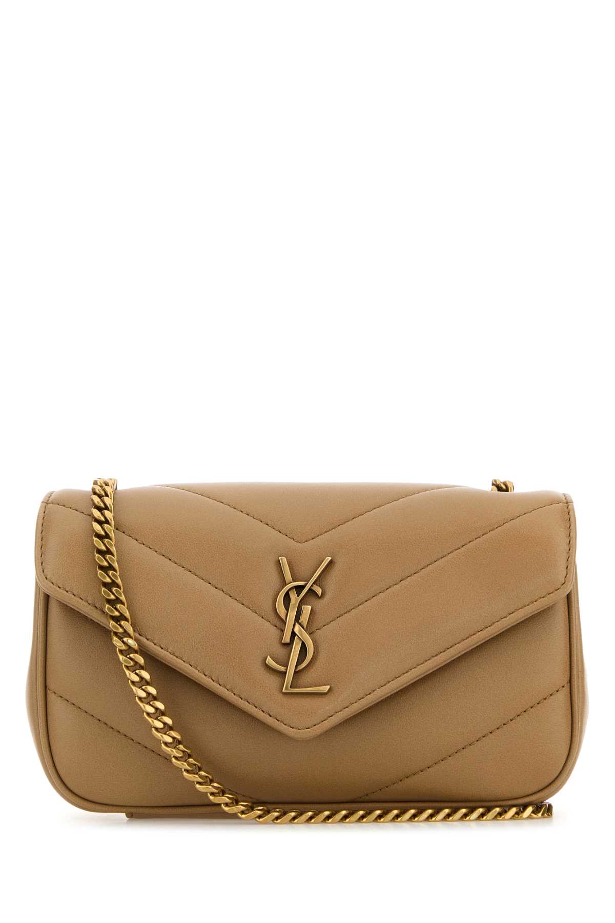 Saint Laurent Camel Leather Mini Loulou Crossbody Bag In Brown