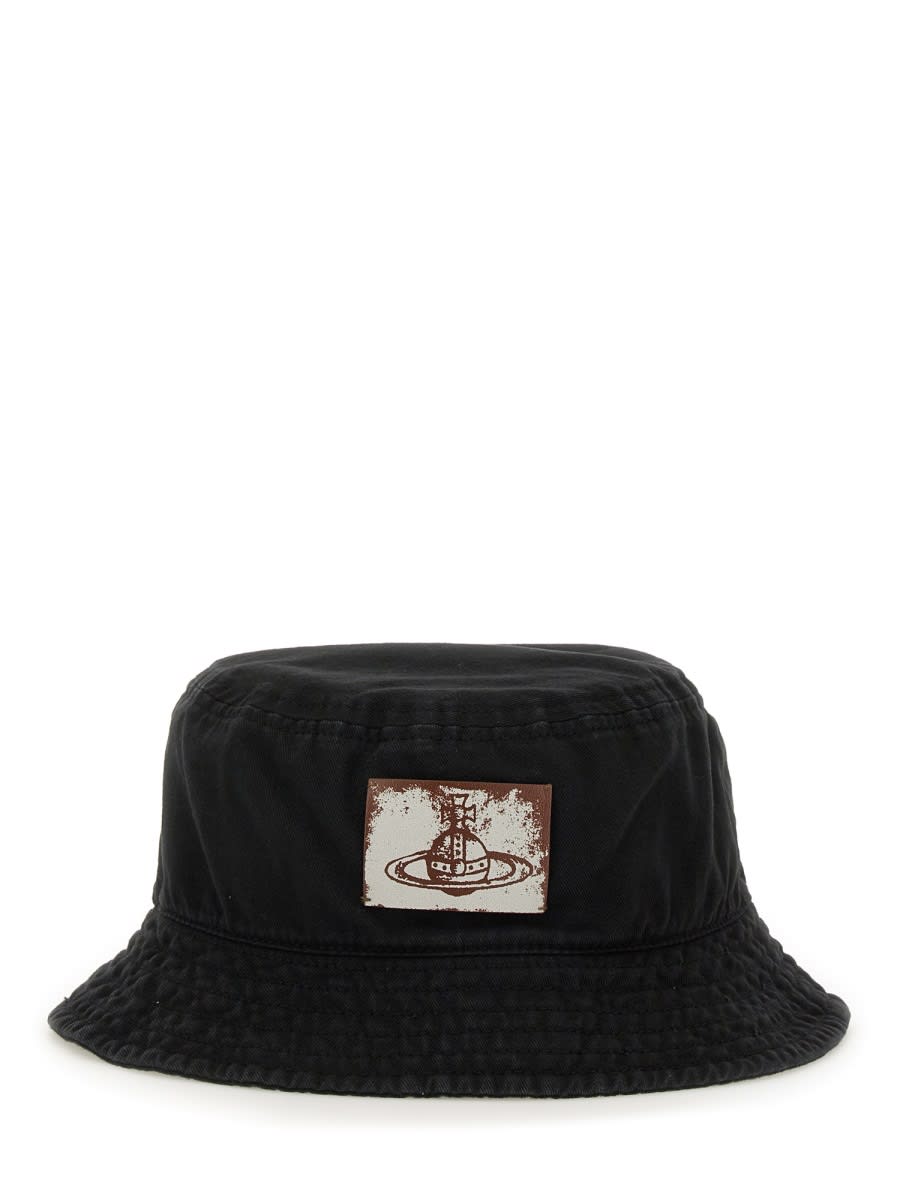 Vivienne Westwood Logo Cotton Bucket Hat In Black