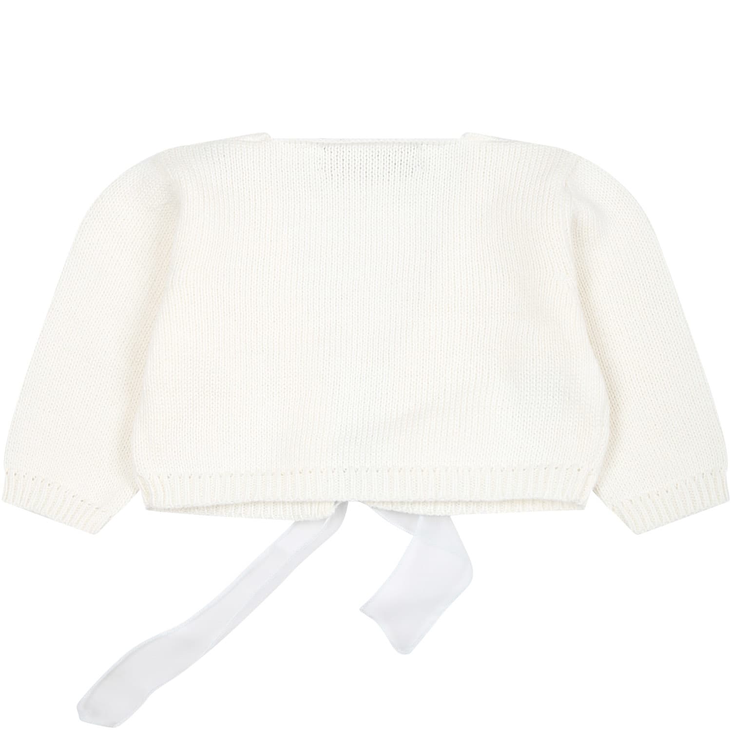 Shop La Stupenderia White Cardigan For Baby Girl With Light Blue Bow
