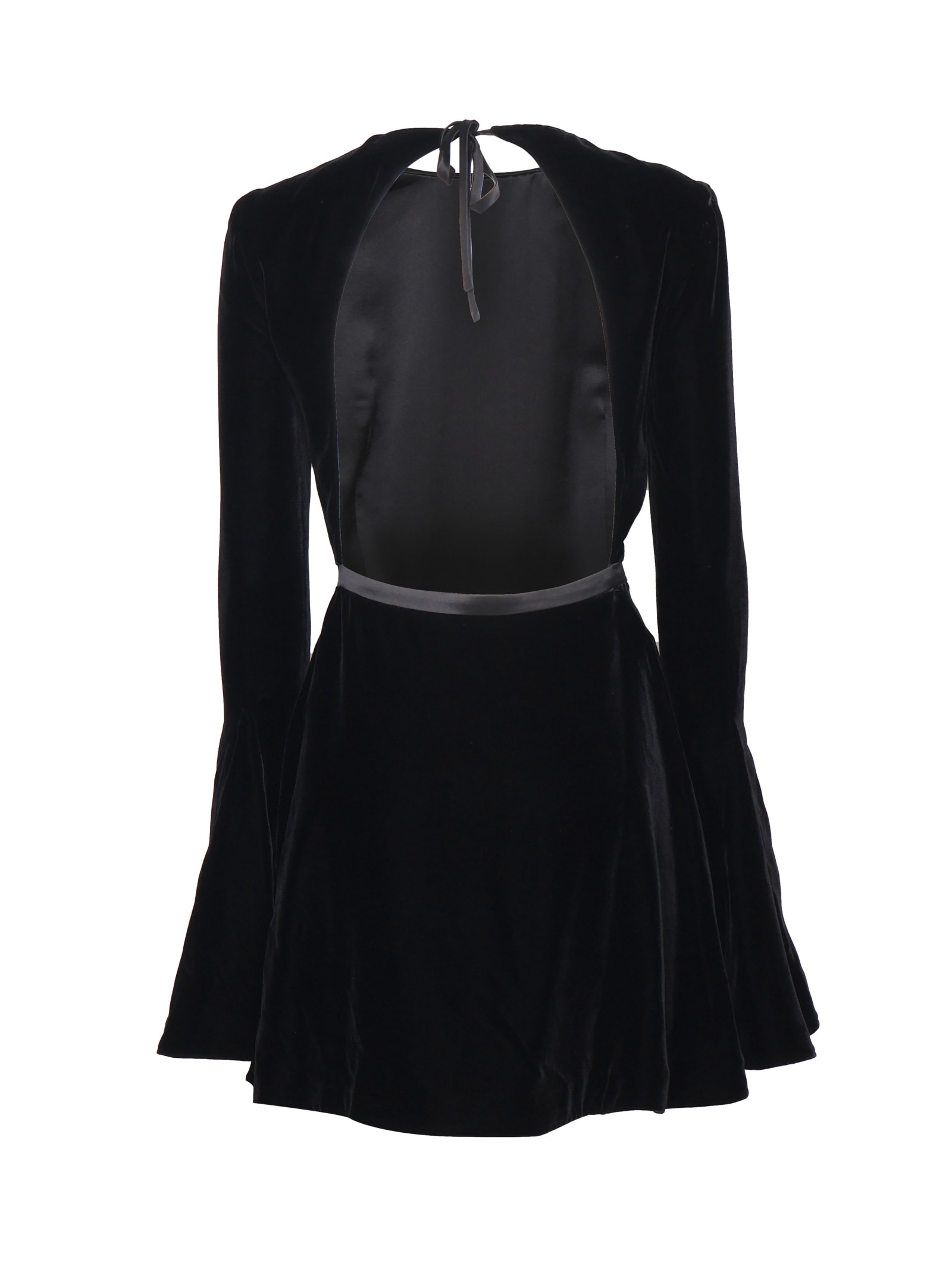 Shop Saint Laurent Pleated Dress With Open Back In Velvet In Black