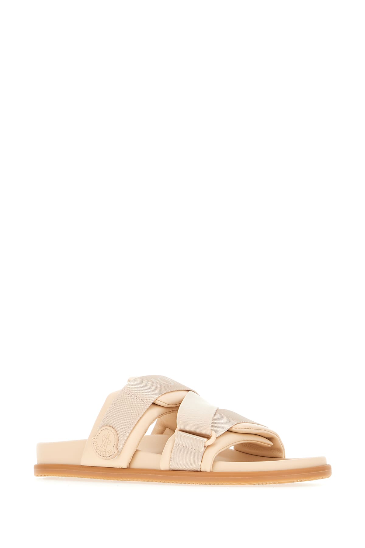 Shop Moncler Pink Leather And Fabric Sandals