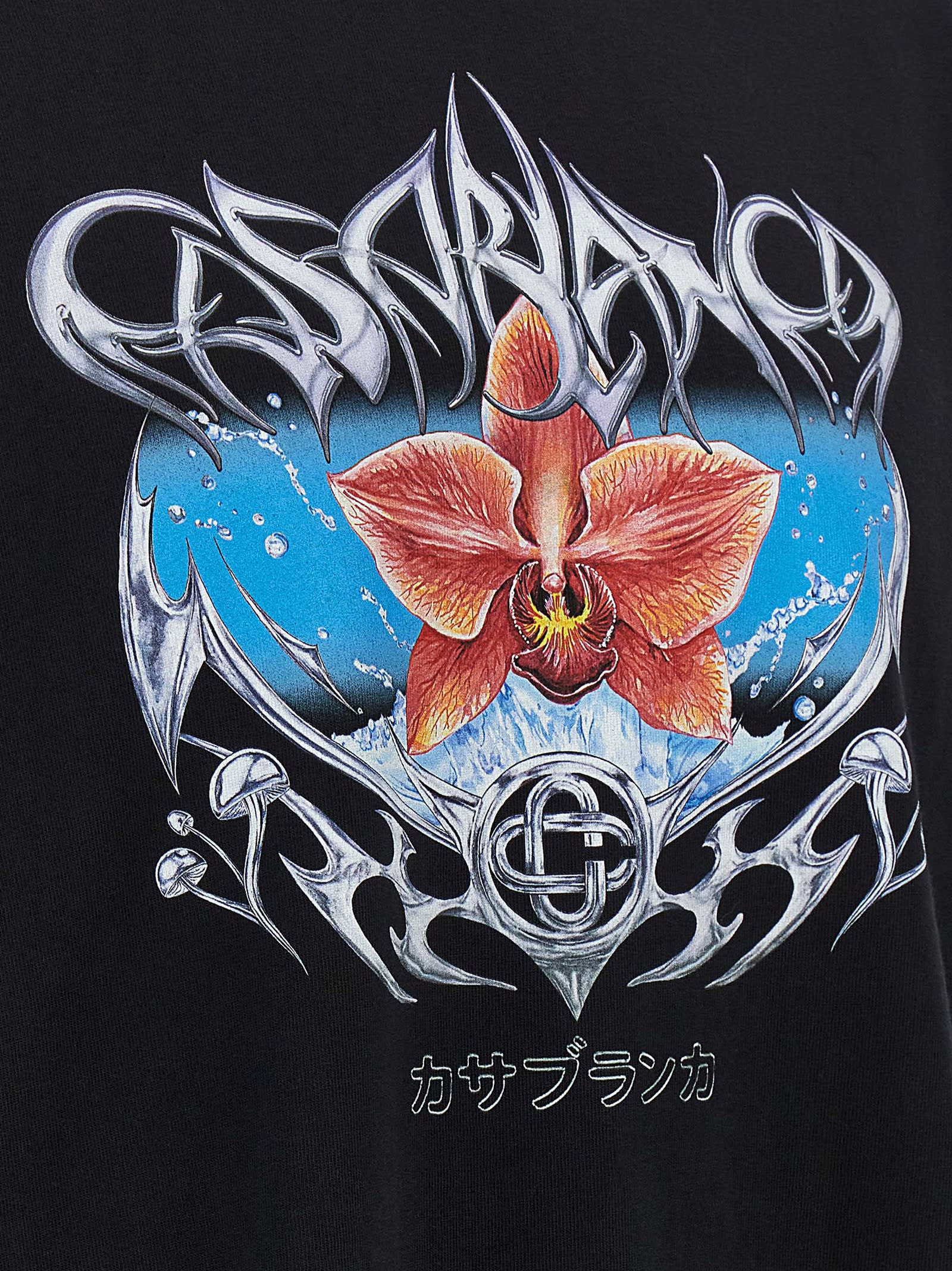 Casablanca Blades Printed Organic Cotton-jersey T-shirt In Black