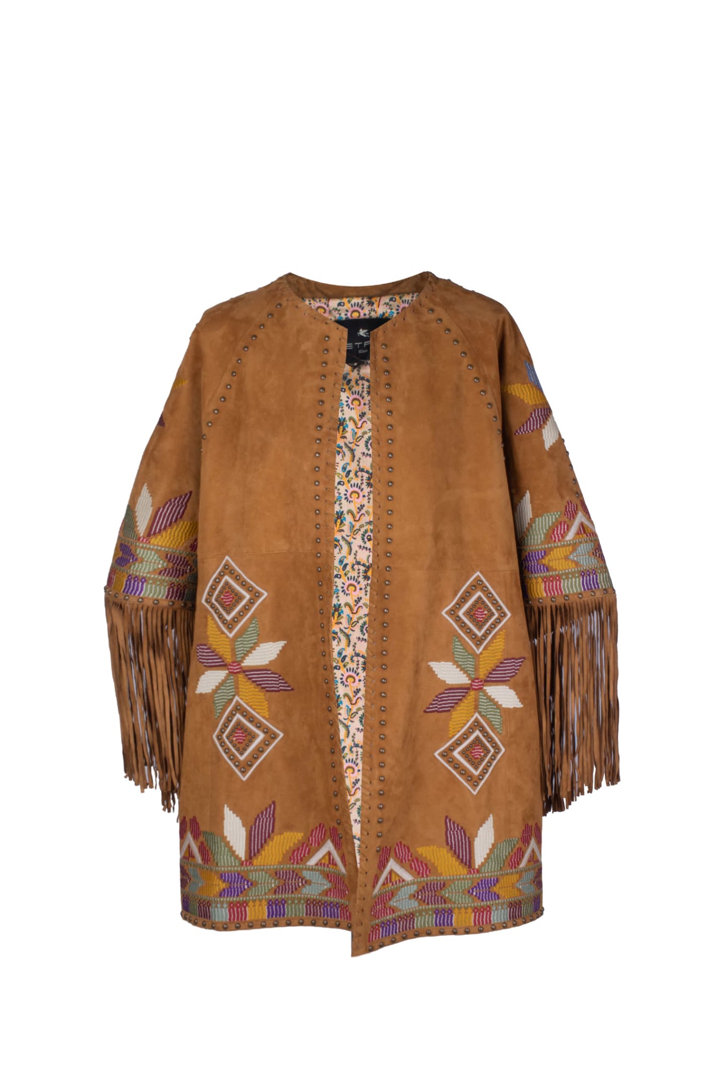 Etro Suede Jacket With Embroidery, Studs And Fringe