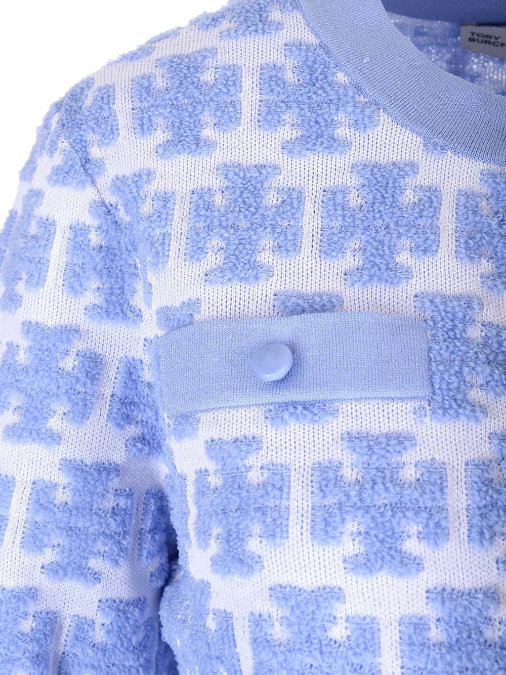 Shop Tory Burch Double T-monogram Knit Cardigan In Blue