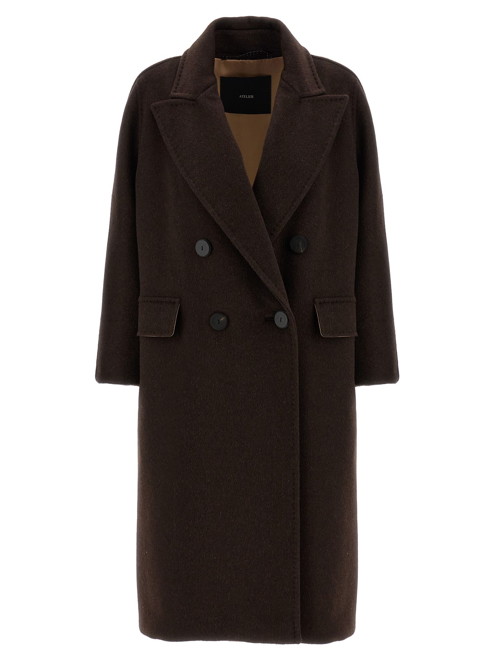 Max Mara Double-breasted Long Sleeve Coat In Brown