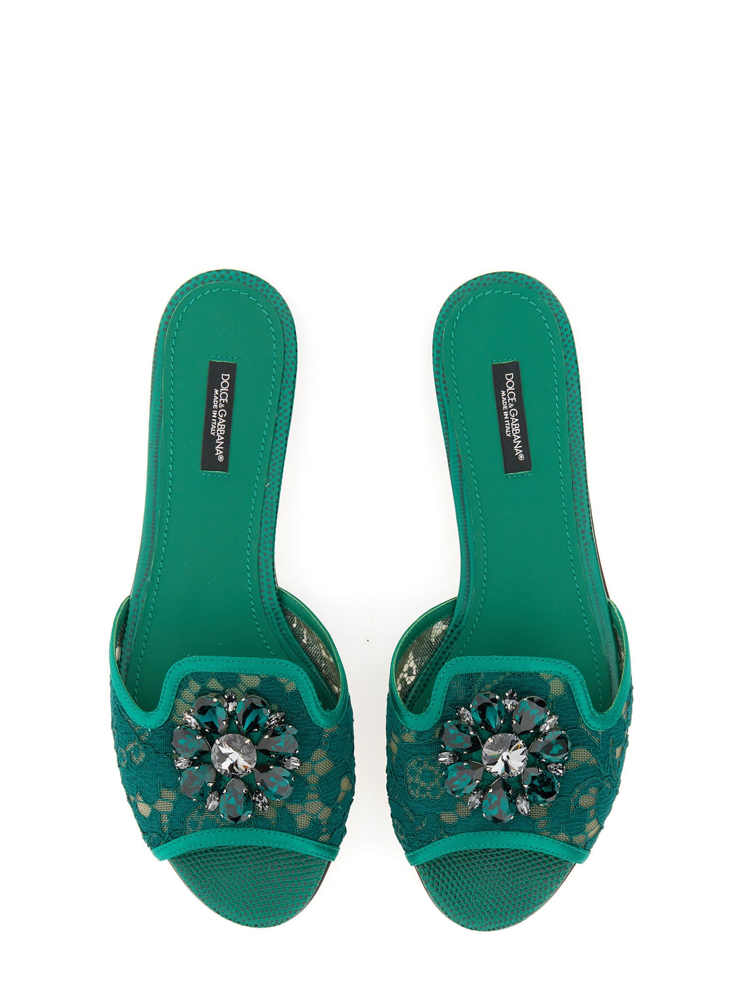 Shop Dolce & Gabbana Taormina Lace Slipper In Green
