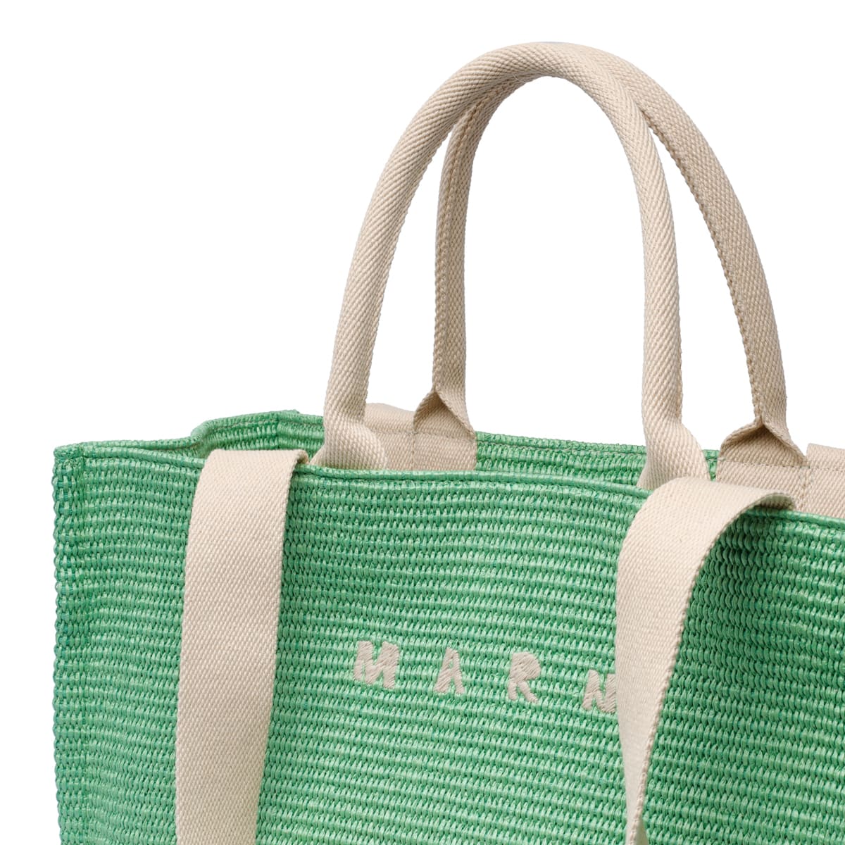 Shop Marni Fabric Rafia Effect Shopping Bag In Green