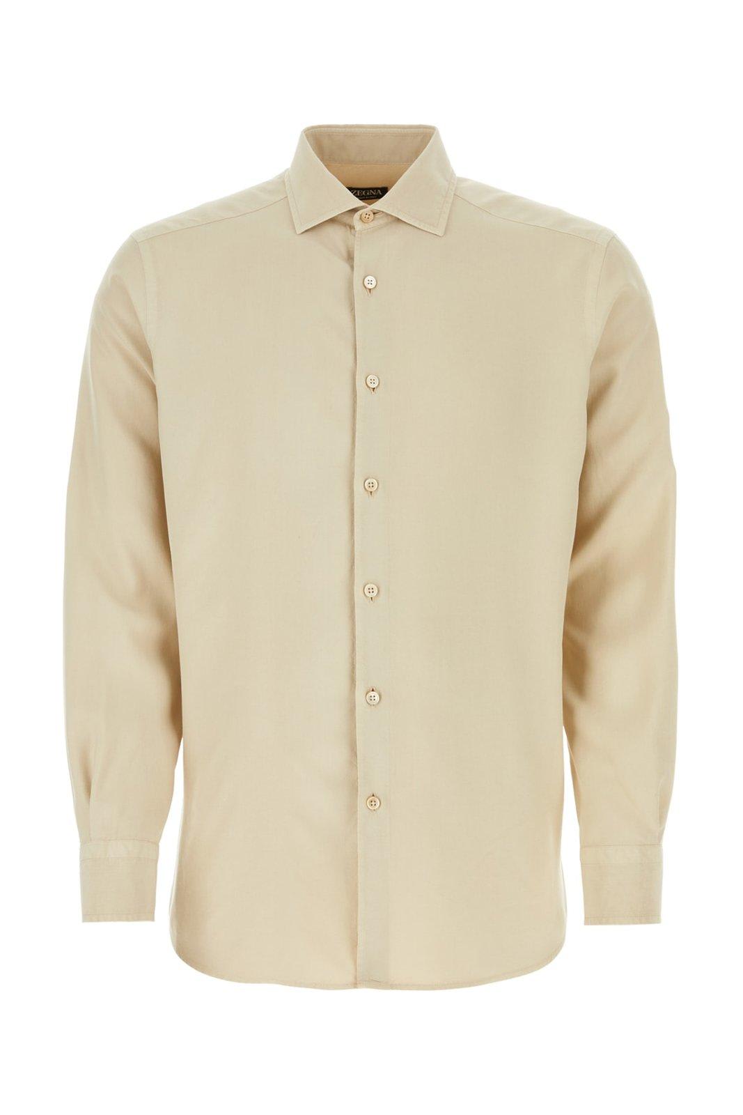 Zegna Long-sleeve Silk Shirt In Neutrals