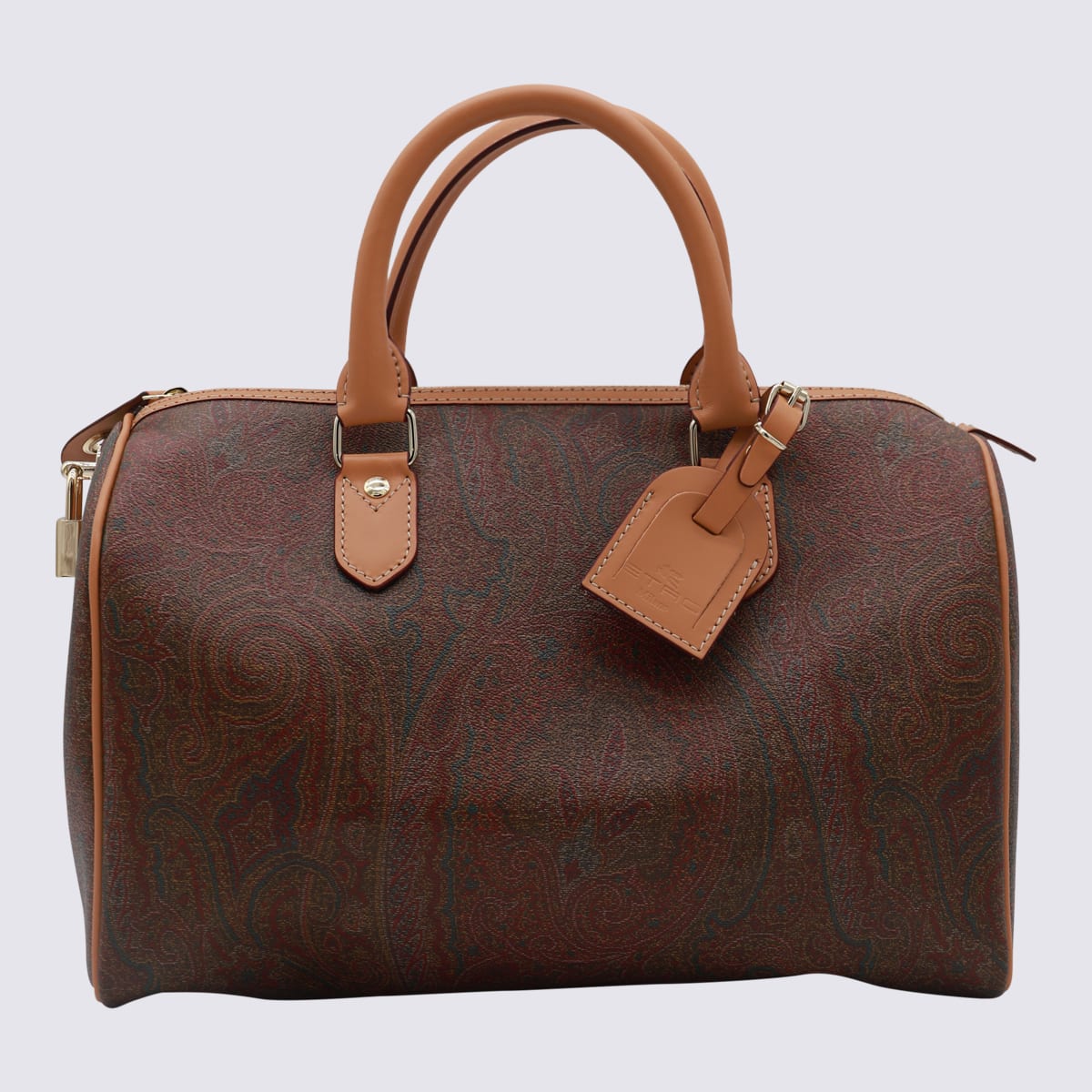 Shop Etro Brown Leather Top Handle Bag