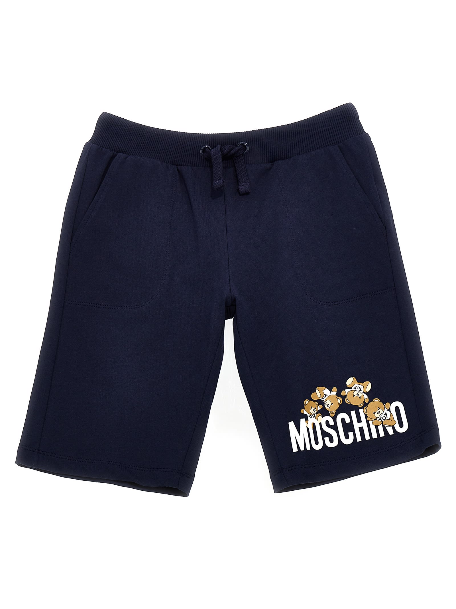 Moschino Kids' Logo Print Bermuda Shorts In Blue
