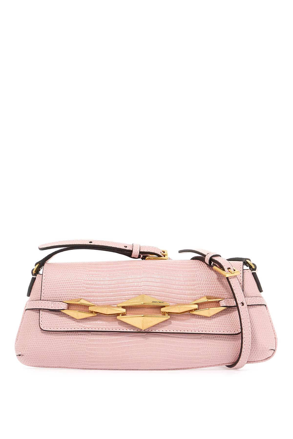 Shop Jimmy Choo Leather Lizard Print Diamond Shoulder Bag In Rose Gold (pink)