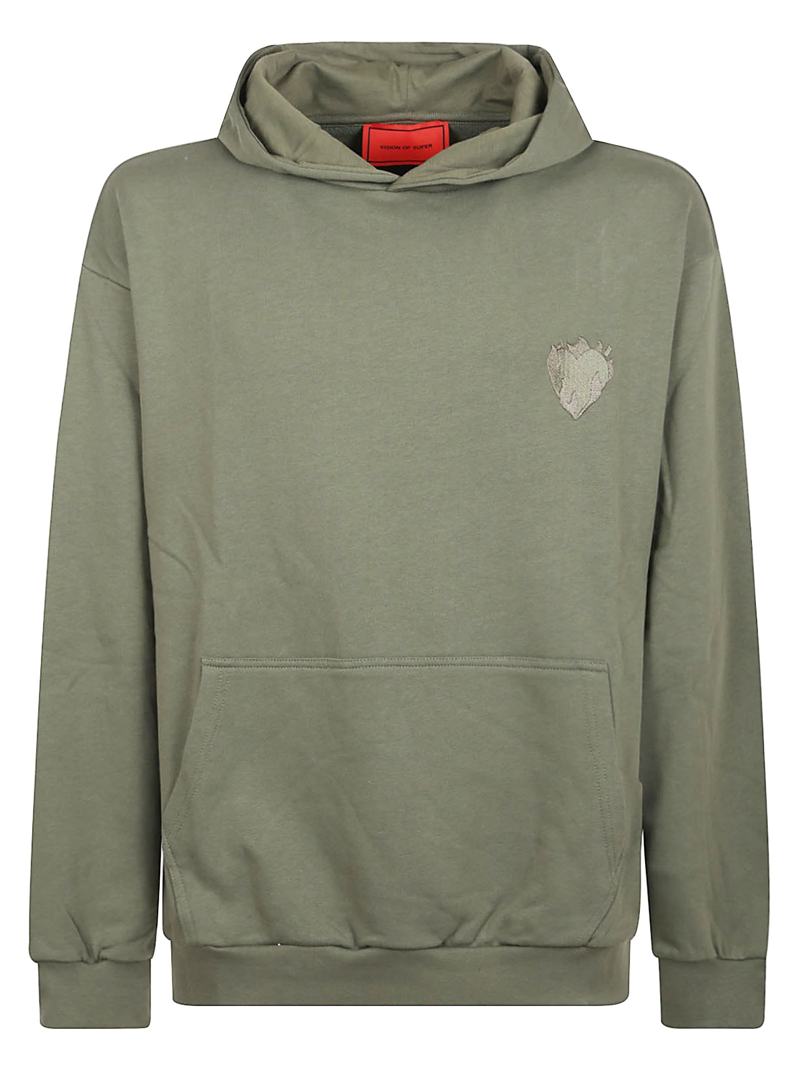 Green Hoodie With Embridered Flaming Heart Logo