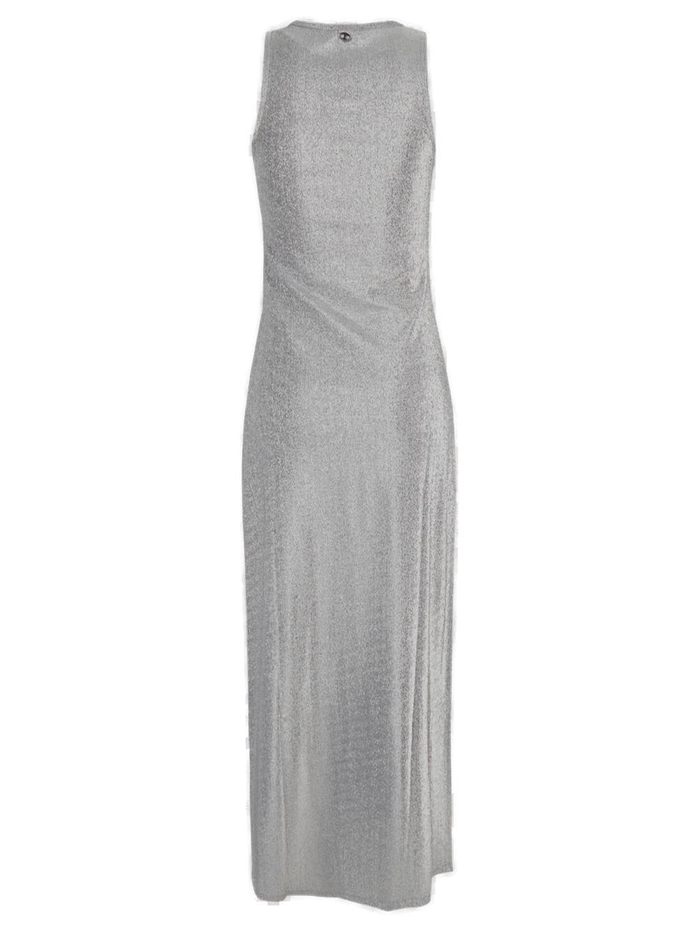 Shop Rabanne Logo Embellished Crewneck Sleeveless Dress In Silver