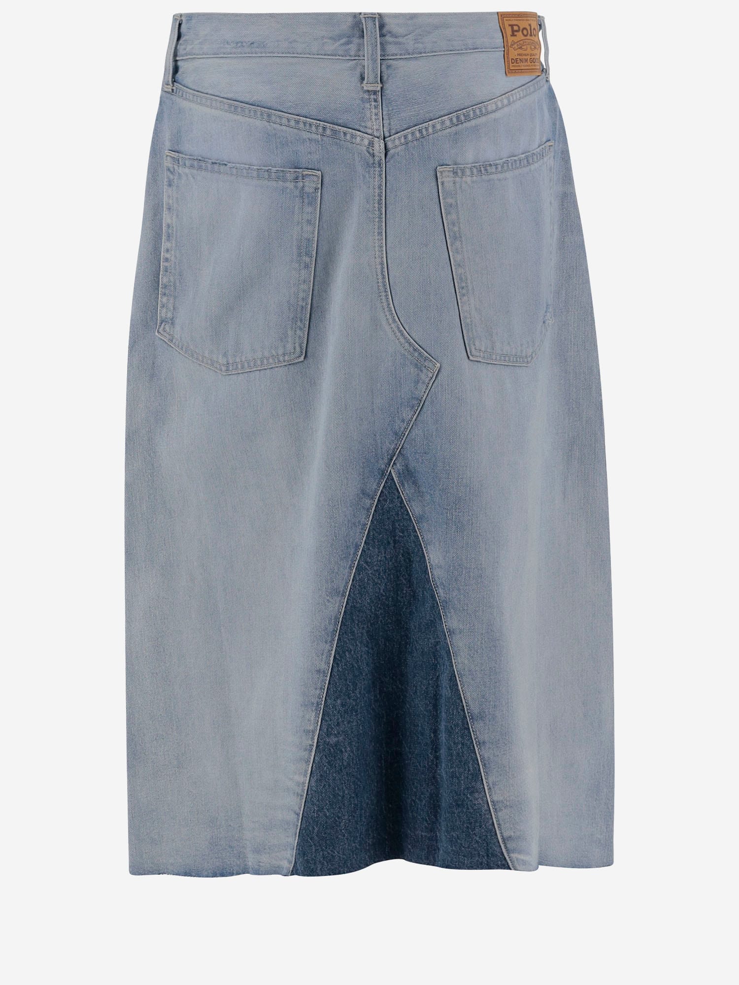 Polo Ralph Lauren Patchwork Denim Midi Skirt In Blue