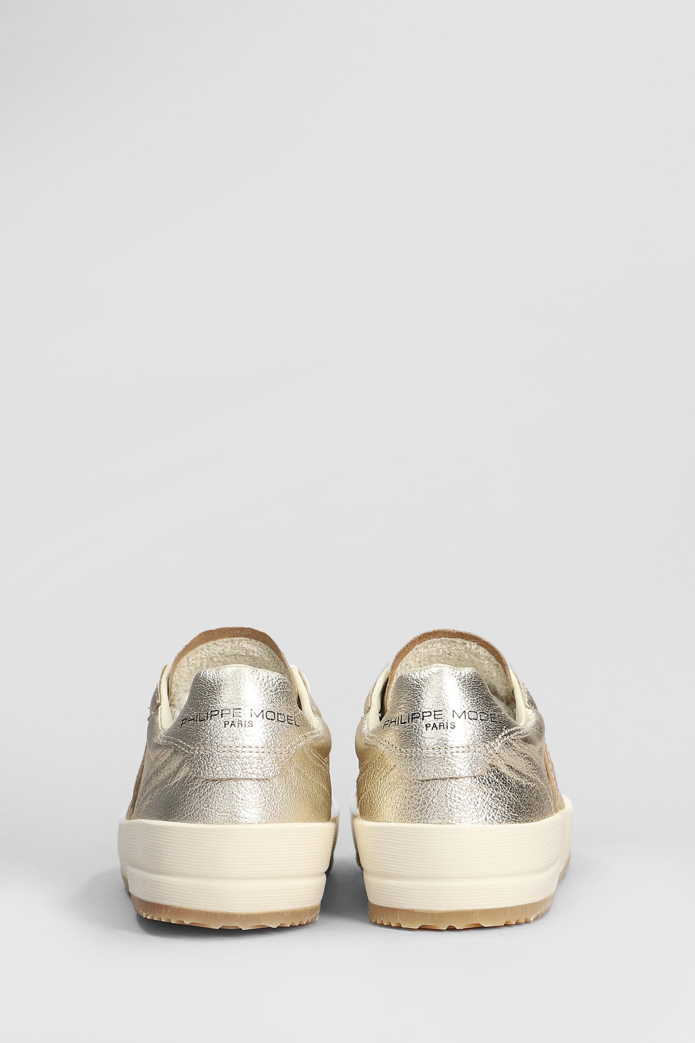 Shop Philippe Model Nice Low Sneakers In Gold Leather