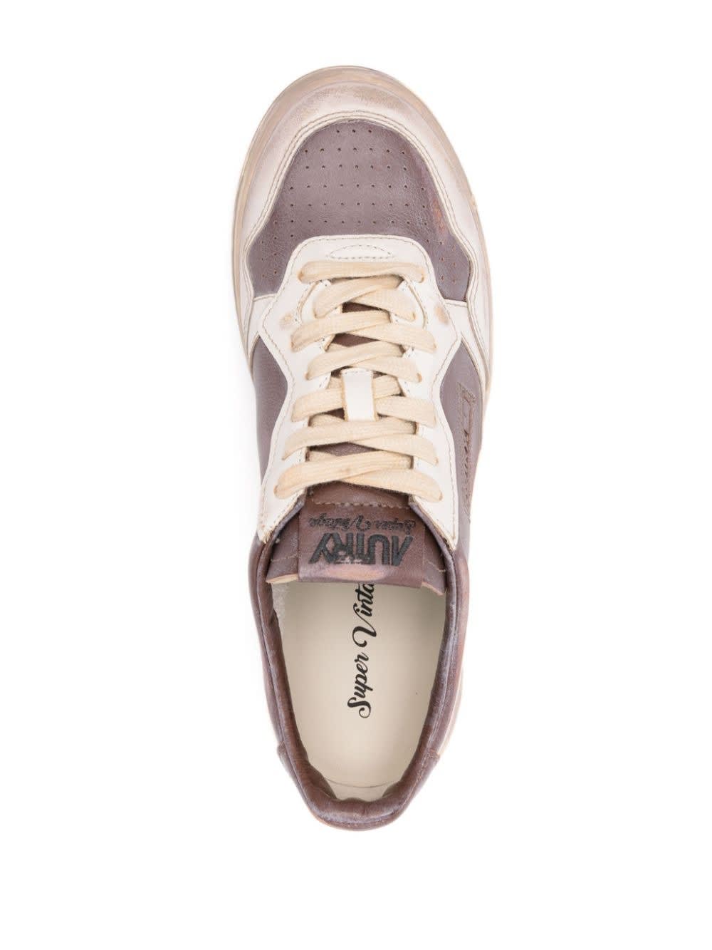 Shop Autry Mud And White Leather Medalist Low Super Vintage Sneakers In Brown