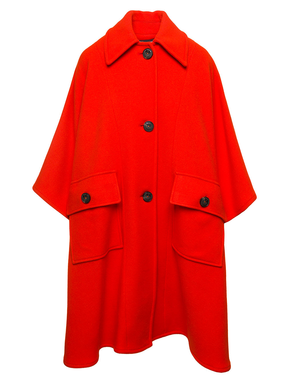Pinko Orange Cape Coat Witrh Contrasting Buttons In Wool Blend Woman