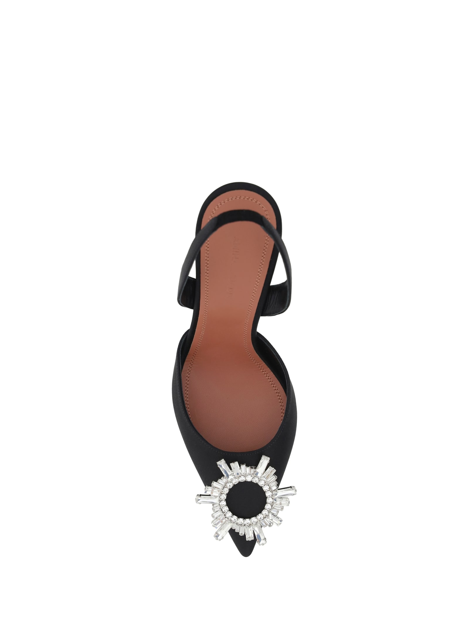 Amina Muaddi Rosie Crystal-embellished Satin Slingback Pumps In Satin Black/white