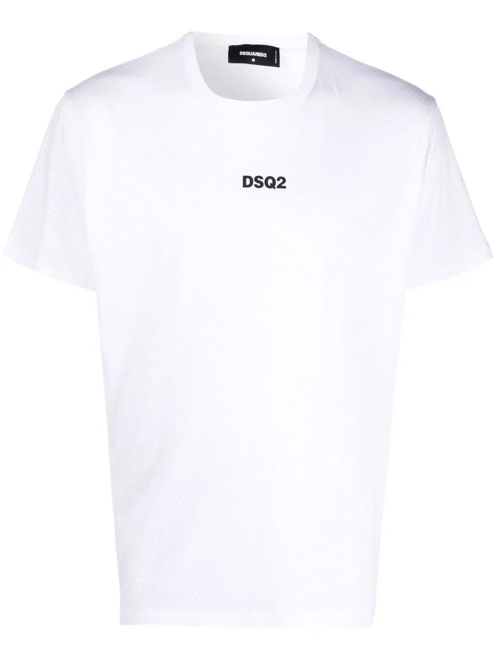 Dsquared2 Man White Cotton Micro Mesh Dsq2 T-shirt