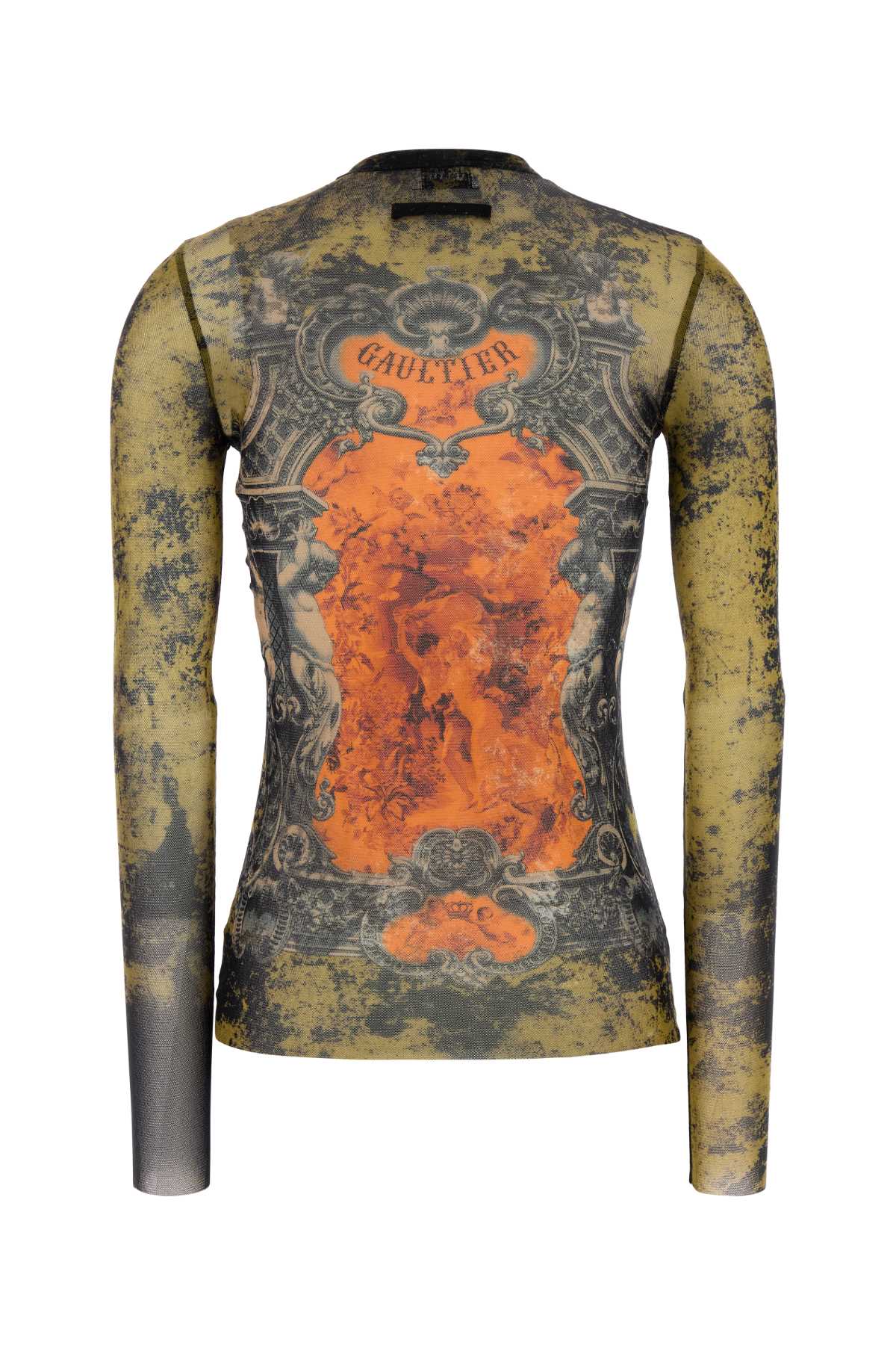 Jean Paul Gaultier Women Medaillon Print Mesh Long Sleeves Top