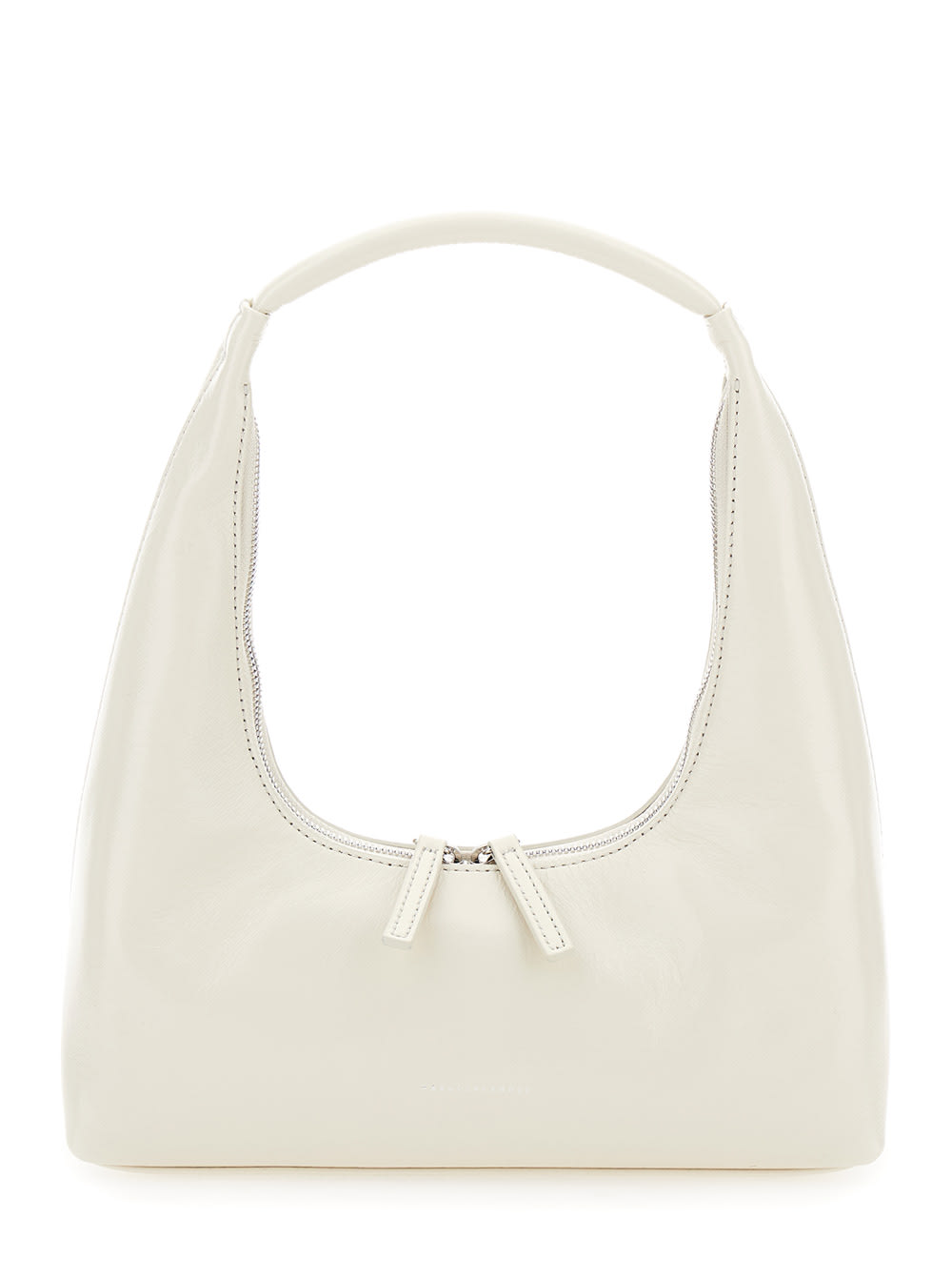 Cream White Hobo Shoulder Bag With Logo Lettering In Patent Leather Woman