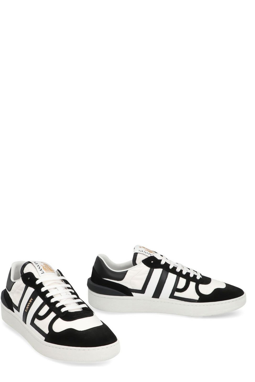 Shop Lanvin Logo Printed Lace-up Sneakers In Optic White Black