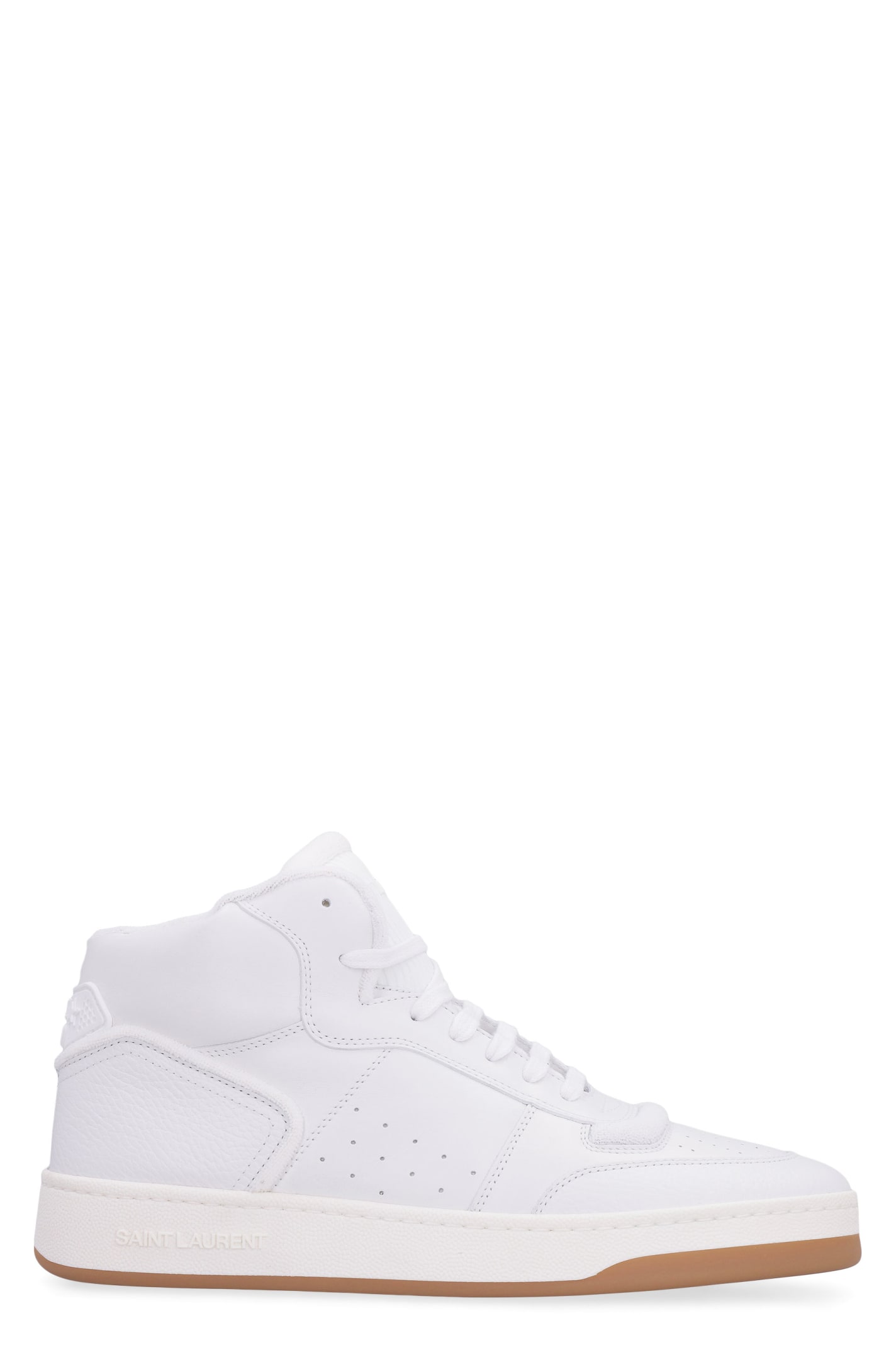 Saint Laurent Sl/80 Leather Mid Top Sneakers In White