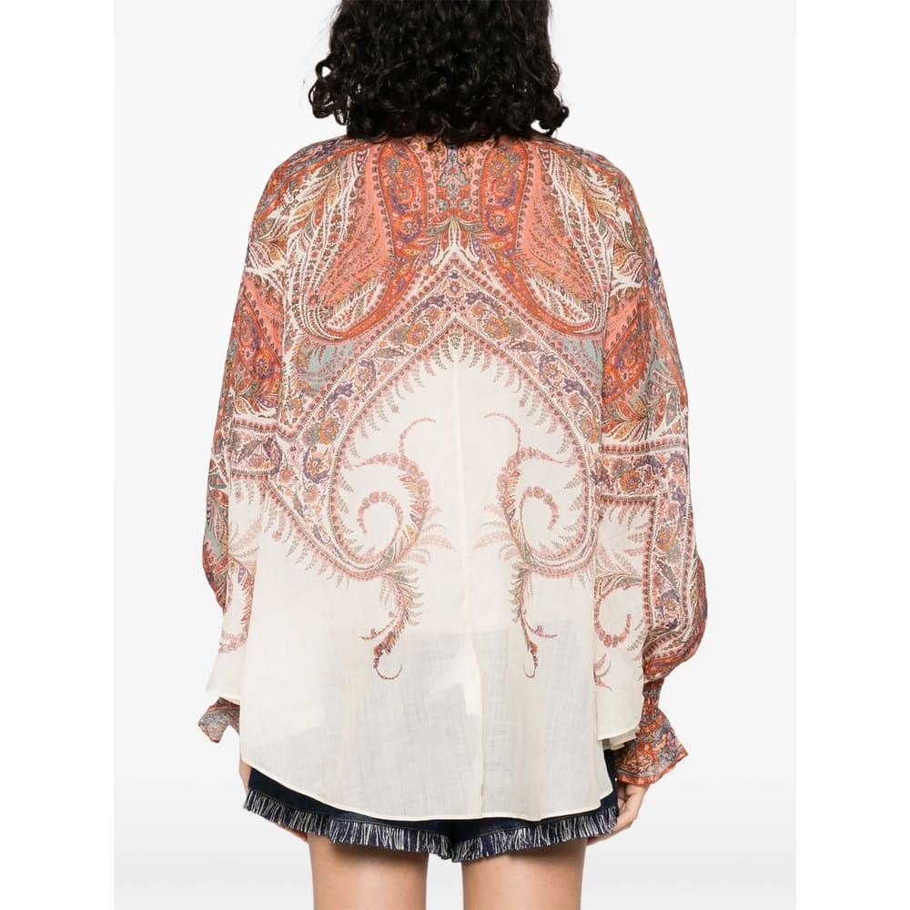 Zimmermann Rhiannon Tie Neck Blouse Cream Paisley In Brown