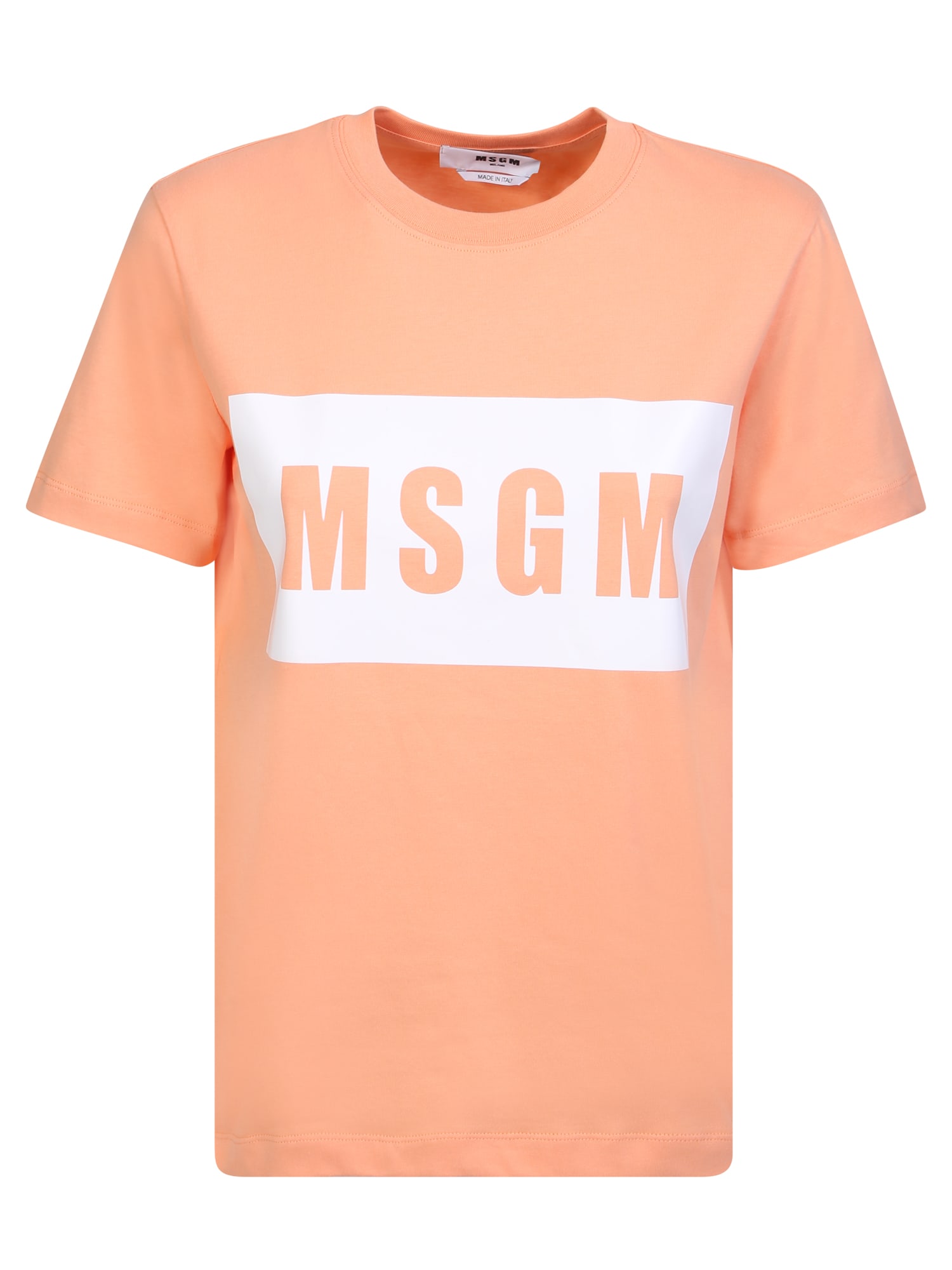 Shop Msgm Contrasting Logo Orange T-shirt