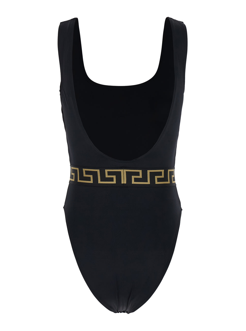 Shop Versace Black One-piece Swimsuit With Greca And Medusa Band In Stretch Polyamide Woman