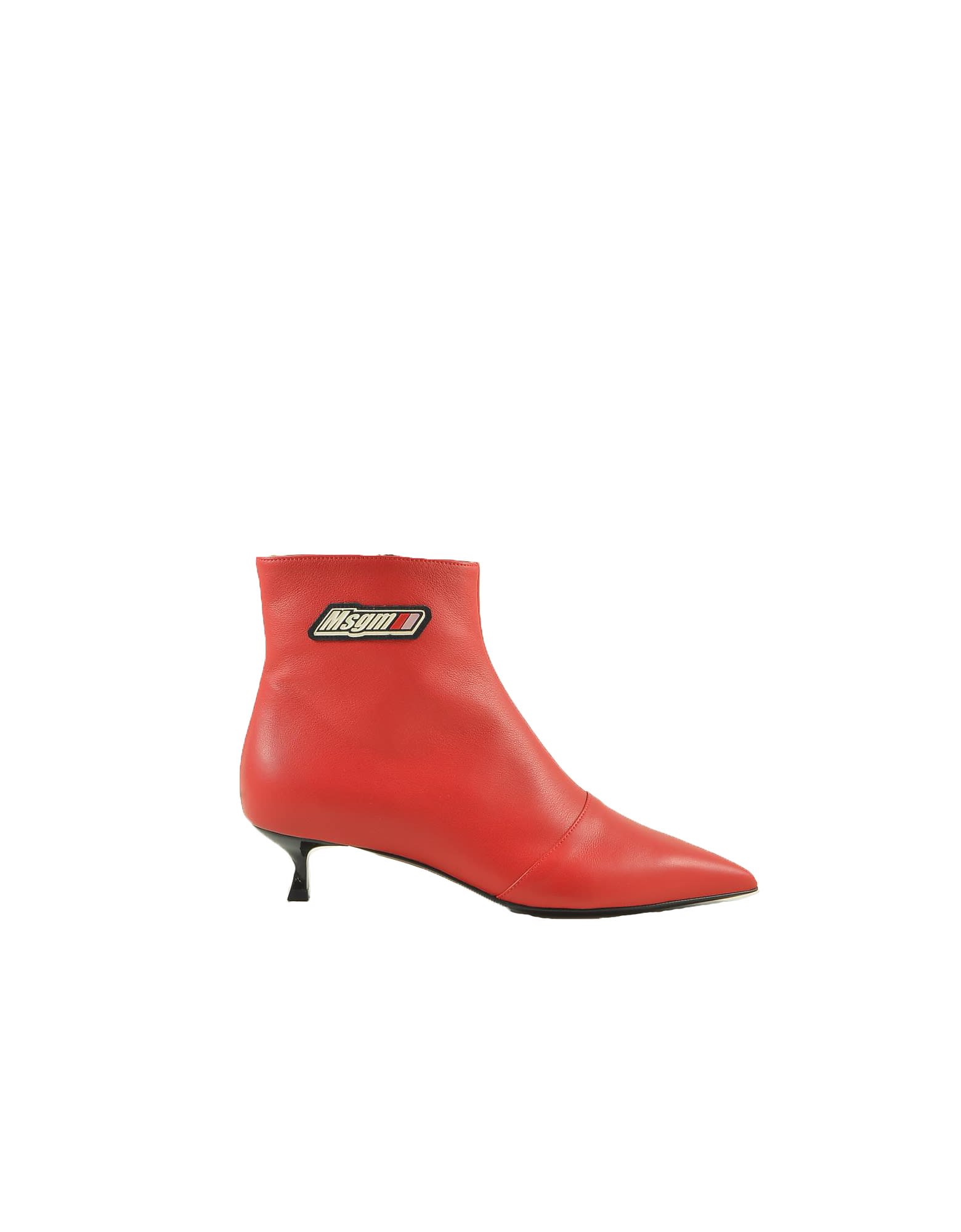 Msgm Red Leather Stiletto Booties