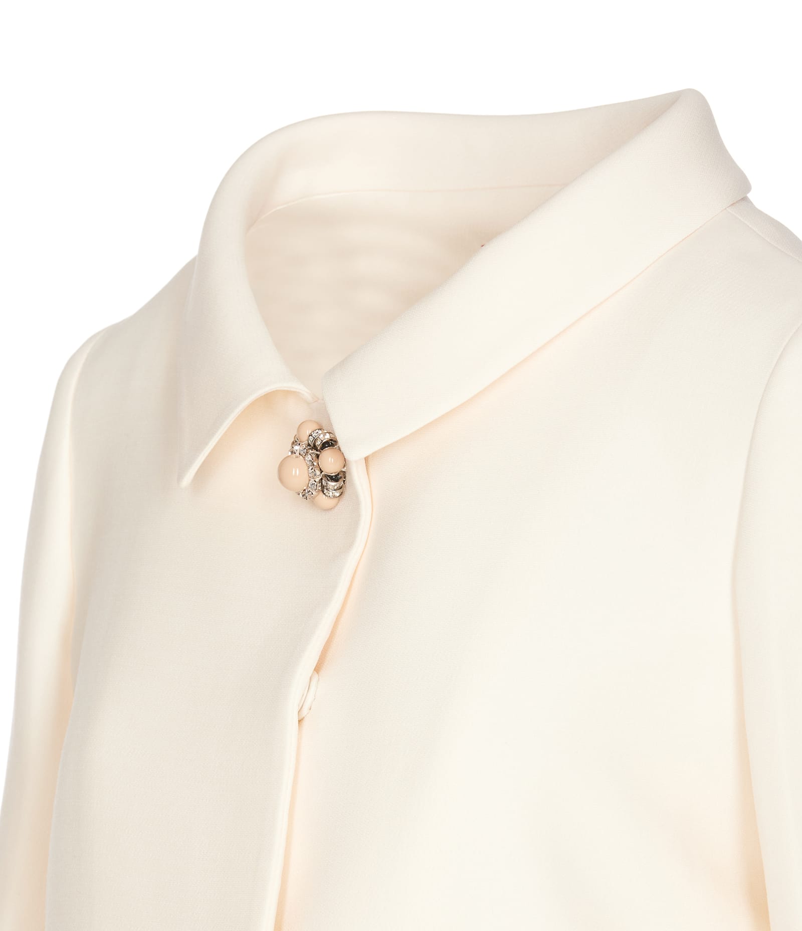Valentino Garavani White Jacket With Spread Collar And Front Jewel Button In Wool And Silk Woman In White