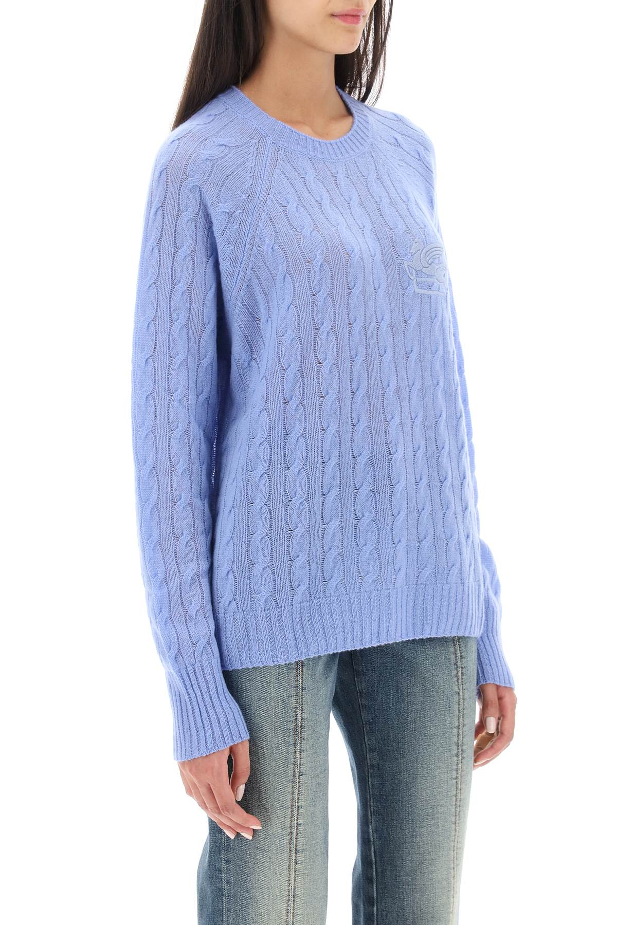 Shop Etro Cashmere Sweater With Pegasus Embroidery In Light Blue (light Blue)