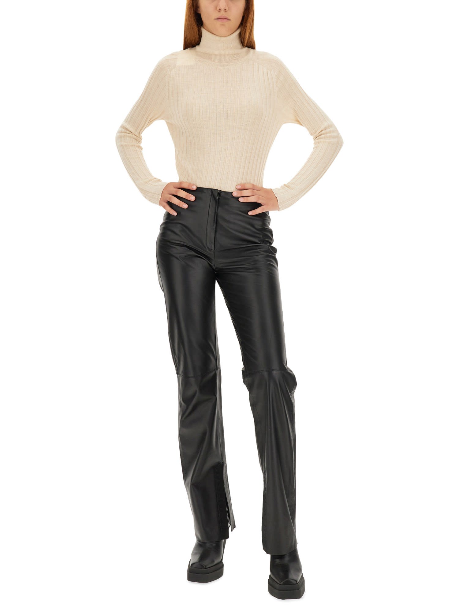 Shop Alysi Leather Pants In Black