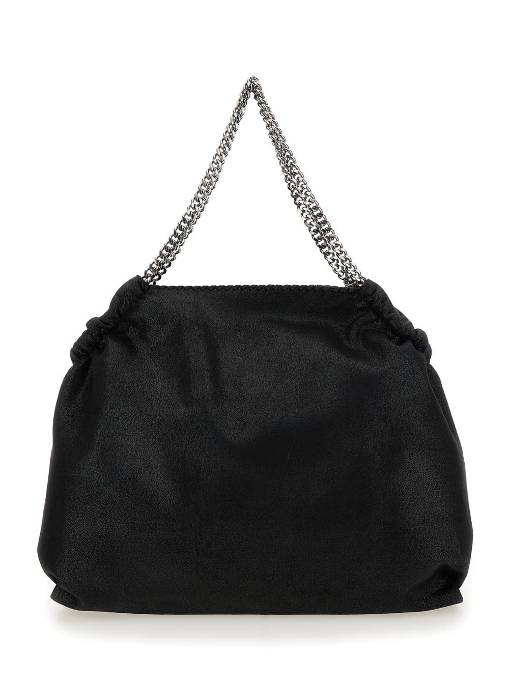 Stella Mccartney Black Shoulder Bag With Diamond-like Chain And Logo Charm On The Front In Ecoleather Woman In Black